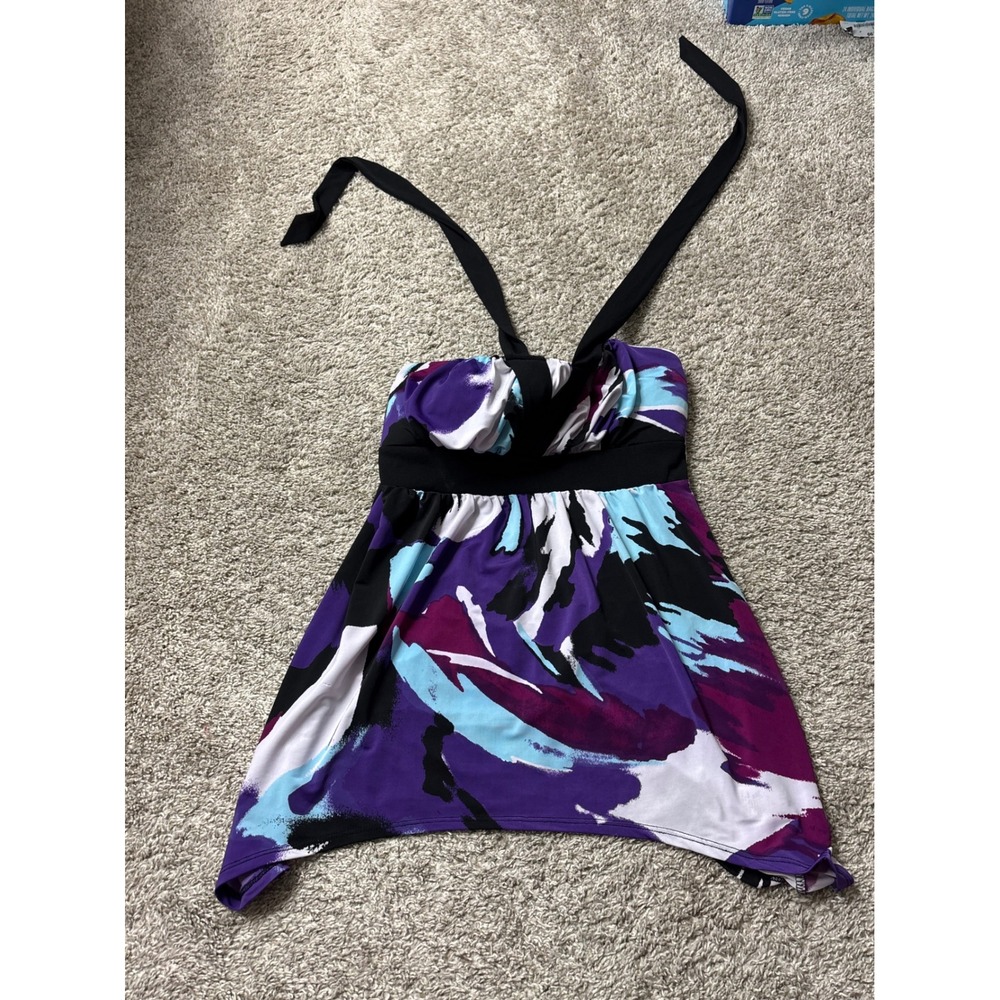 Studio Y Halter Top Purple Blue Abstract Print Handkerchief Hem Small